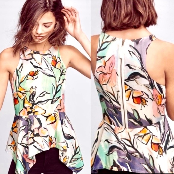 HD in Paris Tops - Anthropologie HD in Paris 🌺 Floral Peplum Asymmetrical Top Size 4